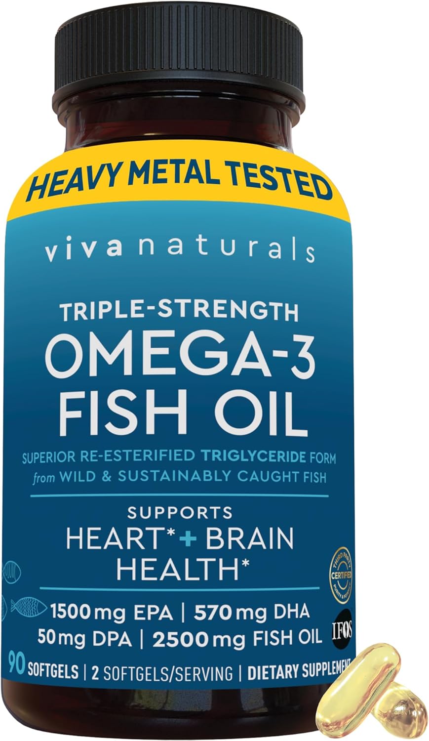 Viva Naturals Triple Strength Omega 3 Fish Oil Pills