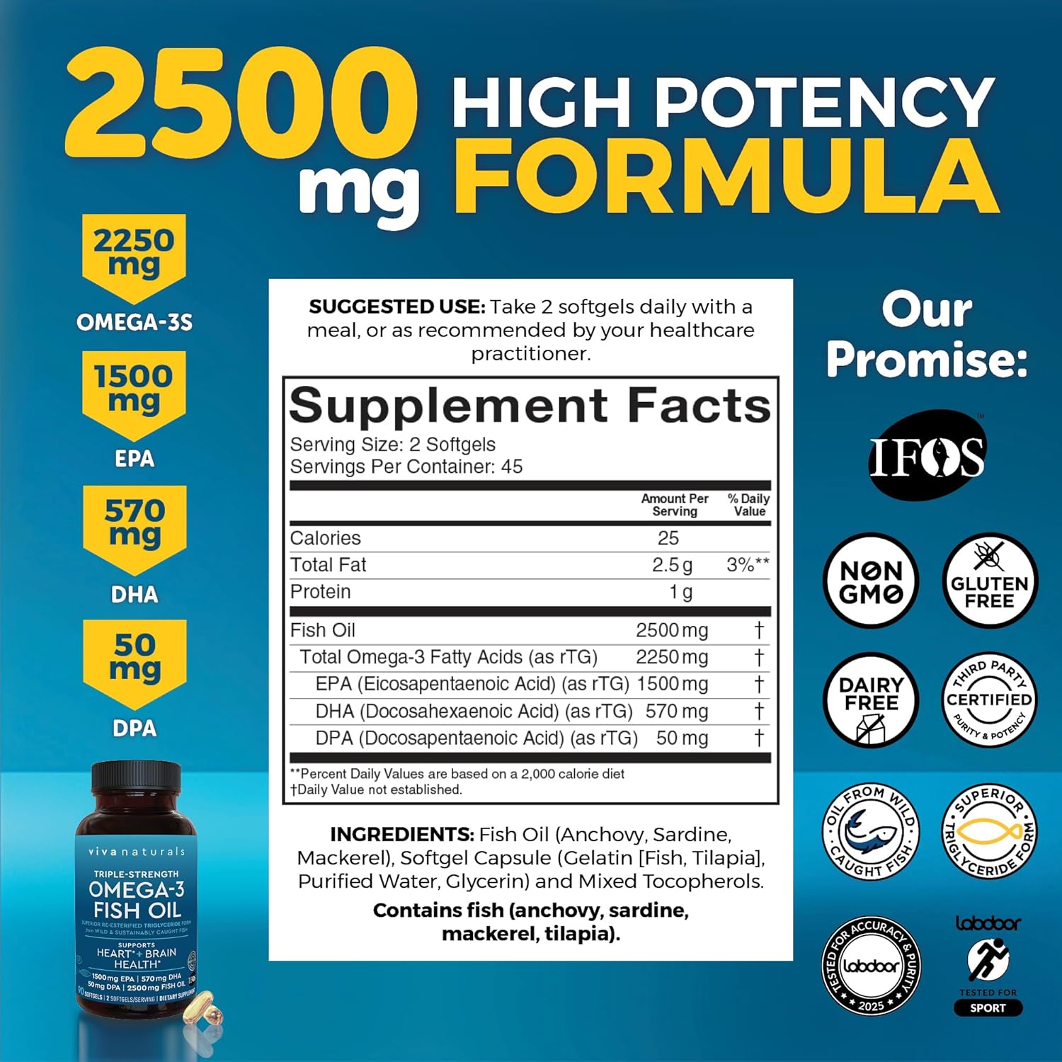 Viva Naturals Triple Strength Omega 3 Fish Oil Pills