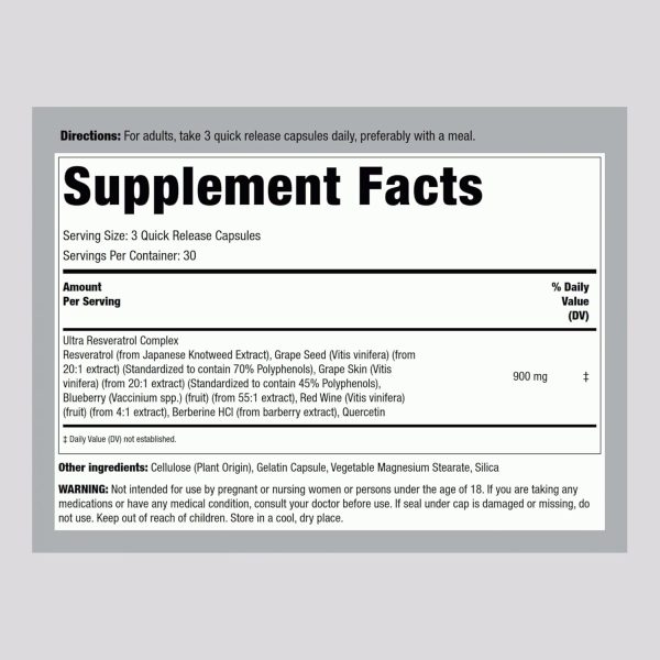 Piping Rock Resveratrol Berberine Grape Seed & Quercetin - Image 2